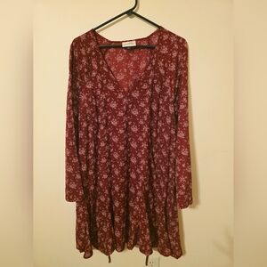 4/$24 Universal Thread Burgundy Long-Sleeve V-Neck Floral Dress
